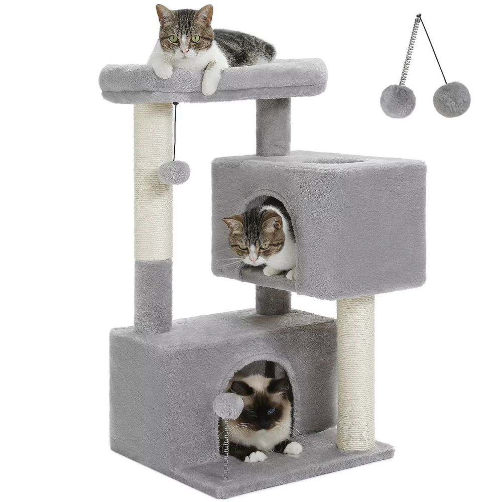 Cat Tree for Large Cats with 2 Condos & Perch