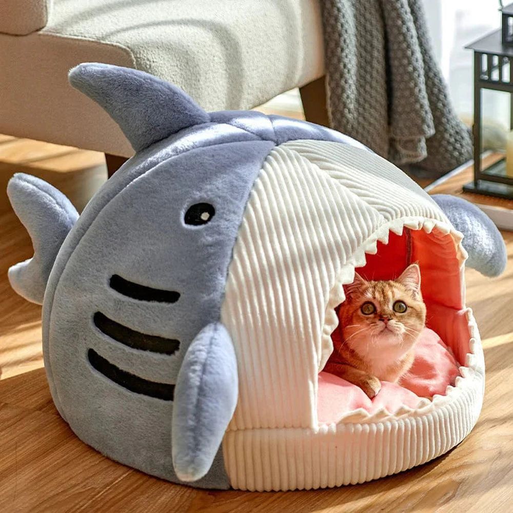 Plush Shark Cave Bed for Cats & Small Dogs — image 3